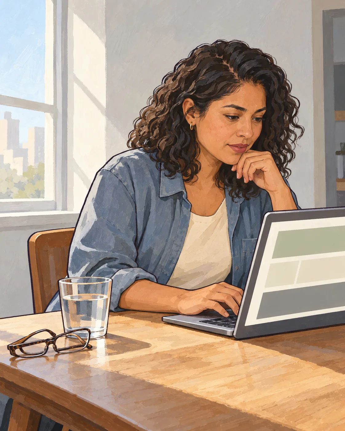 A woman completes Halwel's health-history check on her laptop